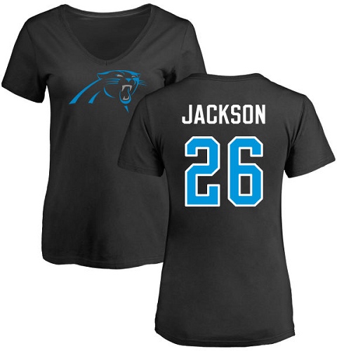 Carolina Panthers Black Women Donte Jackson Name and Number Logo Slim Fit NFL Football #26 T Shirt->nfl t-shirts->Sports Accessory